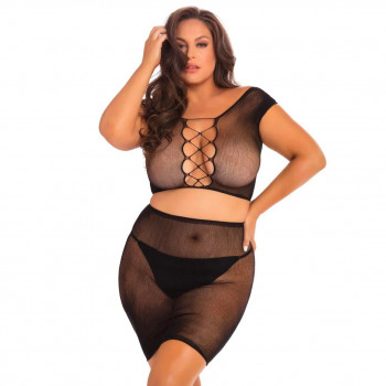 Эротический полупрозрачный комплект plus size Back Story Skirt and Top 2-Piece Set, черный