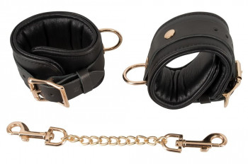 Черные наручники Leather Handcuffs на карабинах