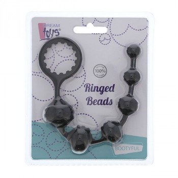 Черная анальная цепочка с шишечками Ringed Beads - 23 см.